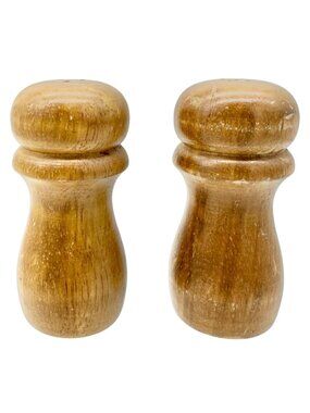 Vintage Wooden Salt and Pepper Shakers Rustic Tabletop Set Natural Finish 4"